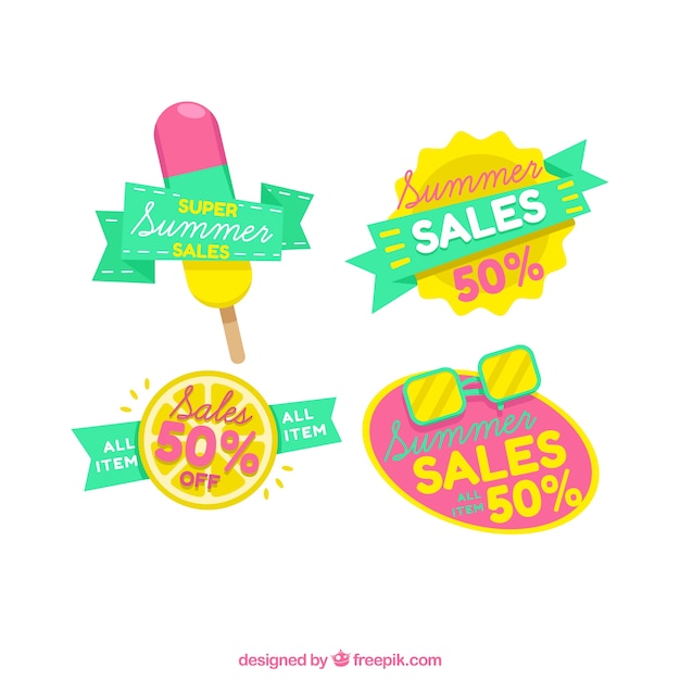 Free Vector pack of four summer sale stickers