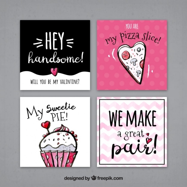 Free vector pack of four valentine cards with lovely messages