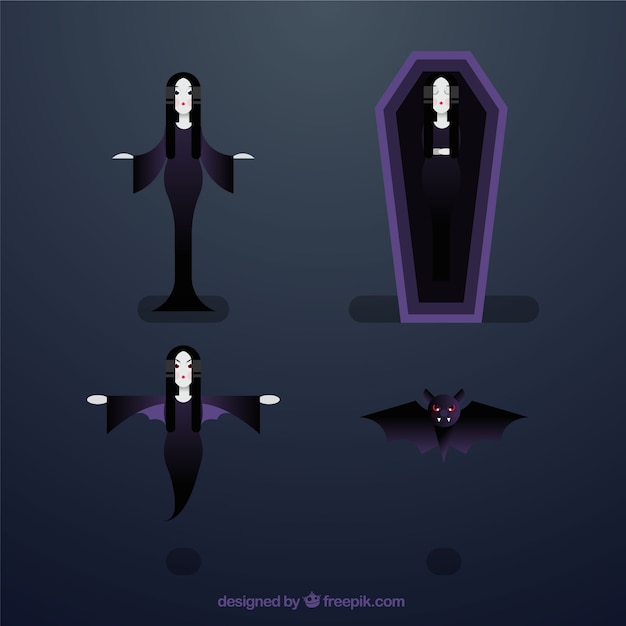 Free Vector pack of four vampire characters in flat design