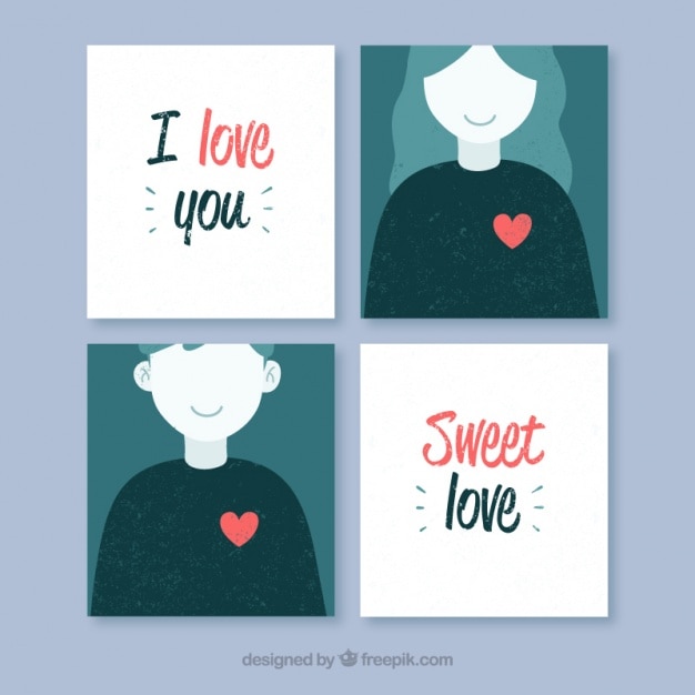 Free Vector pack of four vintage cards with love messages