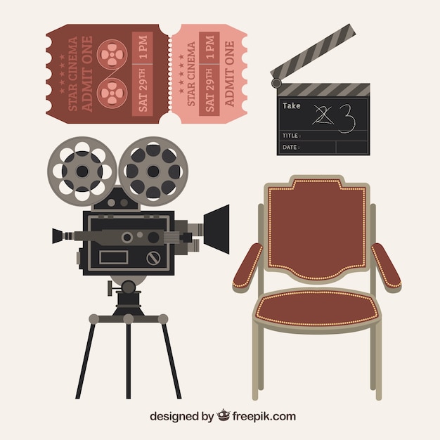 Free Vector pack of four vintage movie elements