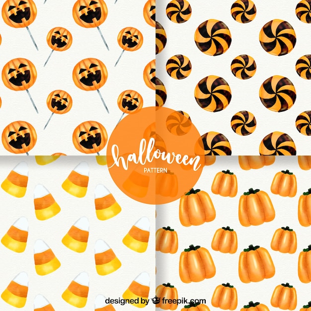 Free vector pack of four watercolor halloween patterns