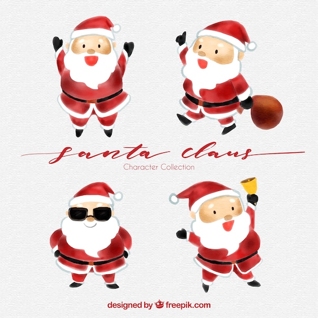 Free Vector pack of four watercolor santa claus characters