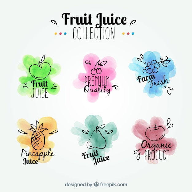 Free Vector pack of fruit labels with watercolor stains