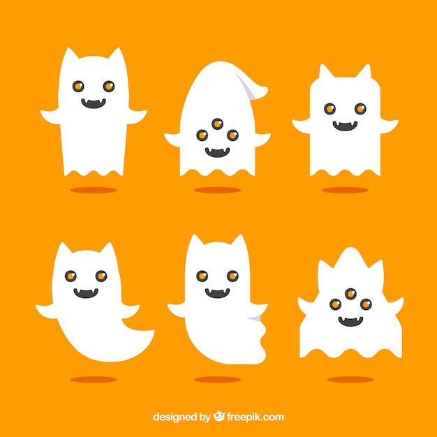 Free vector pack of funny halloween ghosts in flat design