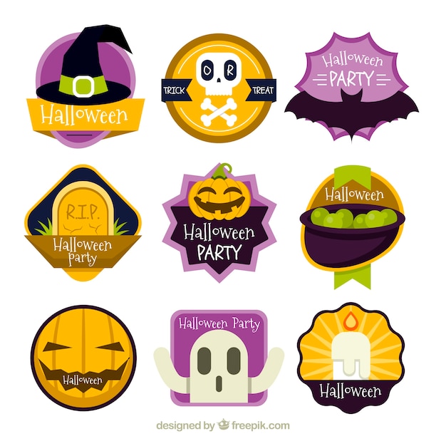 Free Vector pack of funny halloween stickers in flat design