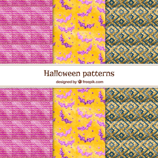 Free vector pack of geometric halloween watercolor patterns