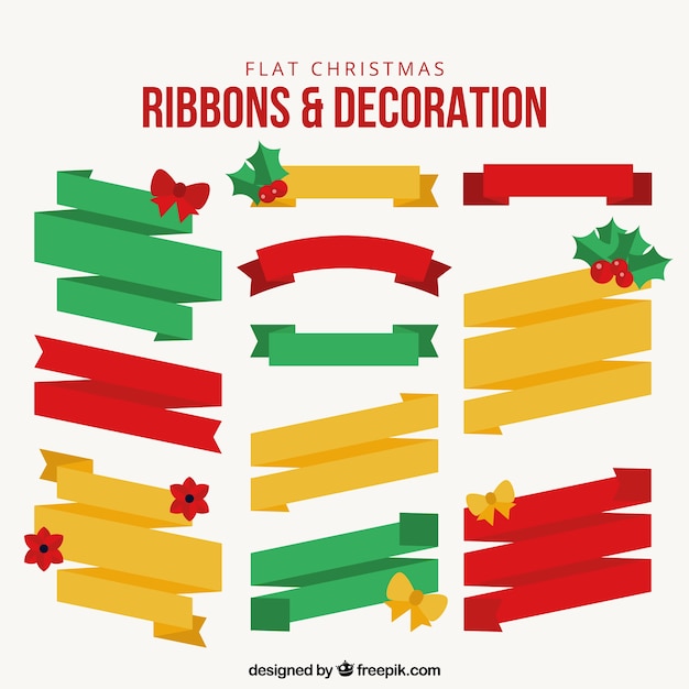 Pack of geometric ribbons with christmas decoration