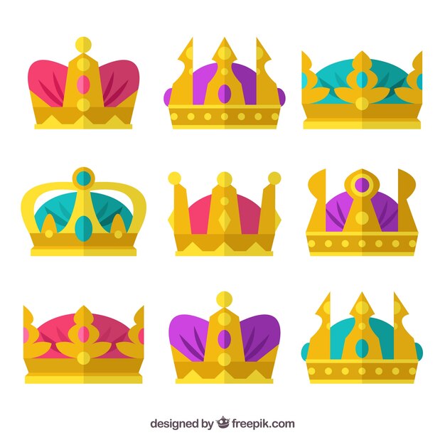 Pack of gold crowns with colored elements