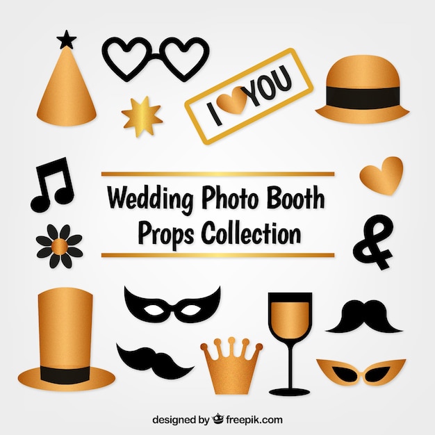 Free Vector pack of golden accessories for photo booth