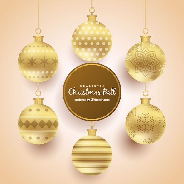 Free Vector pack of golden christmas balls