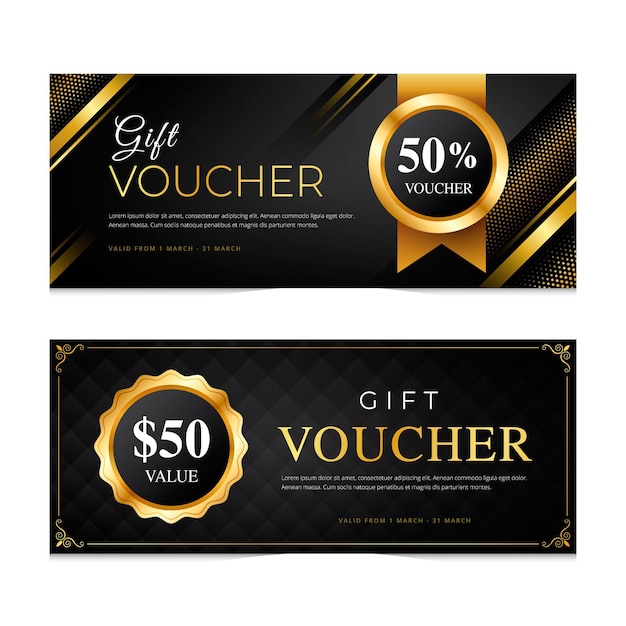 Pack of golden gift vouchers template