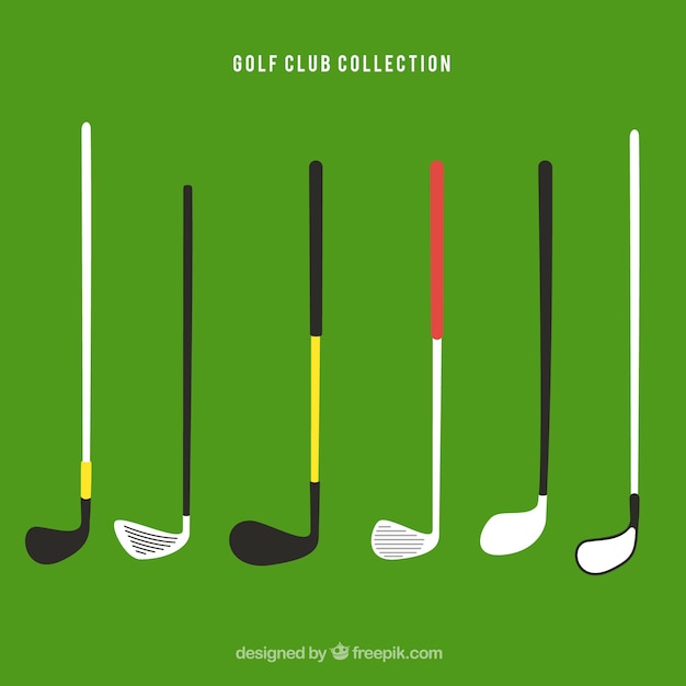 Pack of golf clubs in flat style