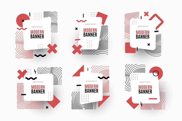 Pack of graphic design labels in geometric style