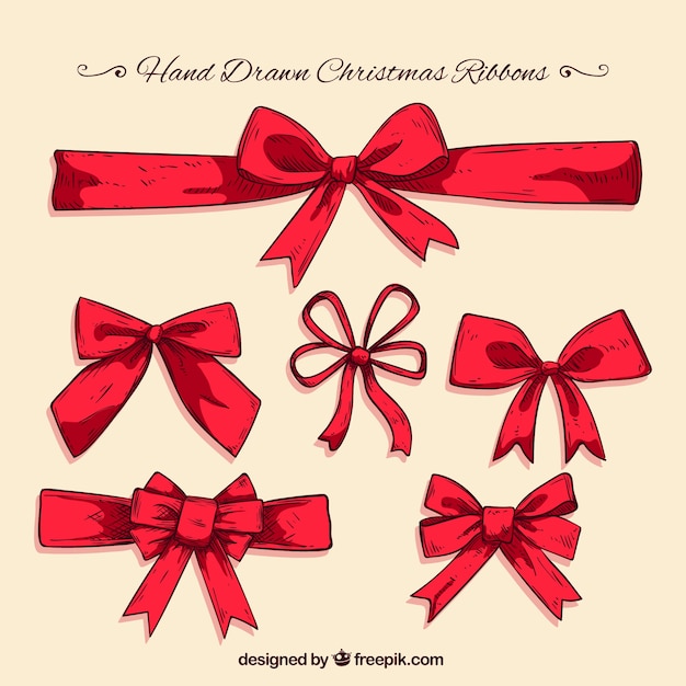 Free Vector pack of great hand-drawn ribbons for christmas