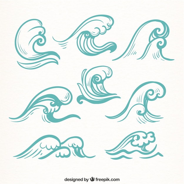 Free Vector pack of great hand-drawn waves