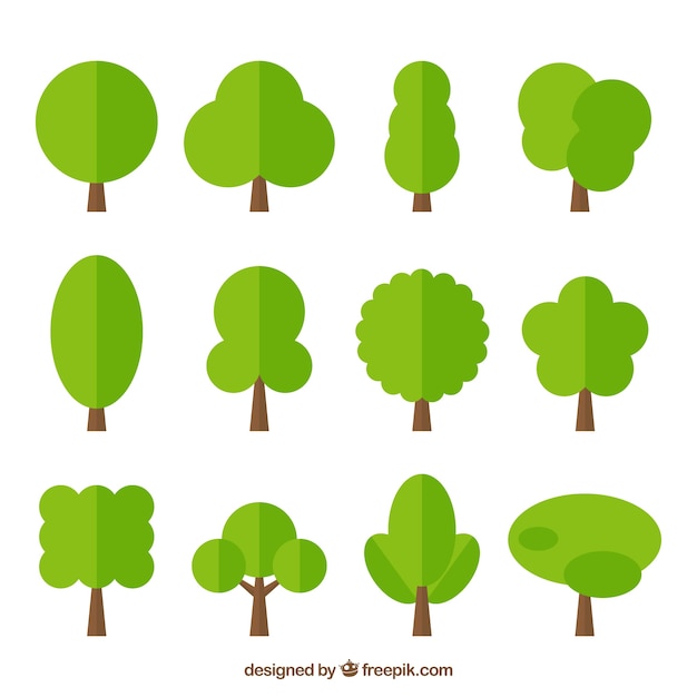 Free vector pack of green trees in flat design