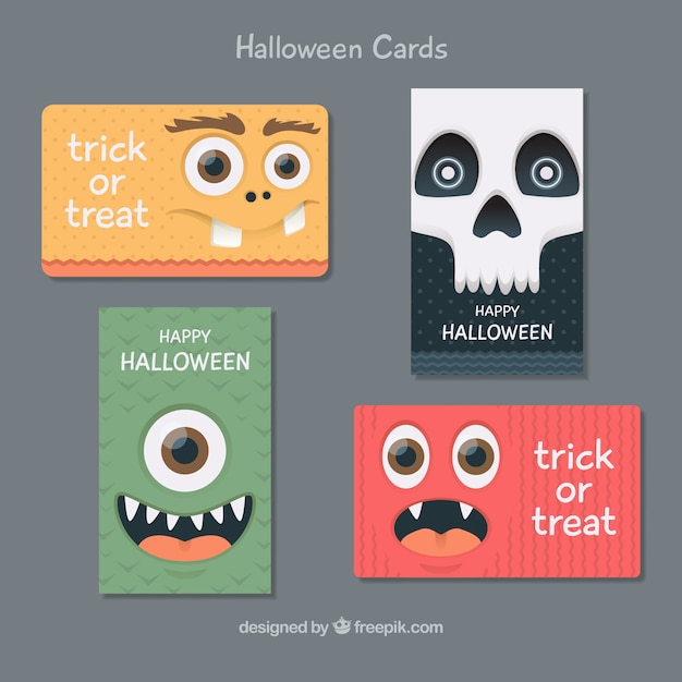 Pack of halloween cards with fun faces