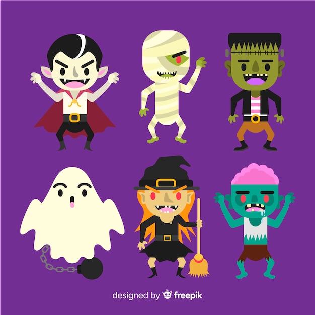 Free Vector pack of halloween characters flat design