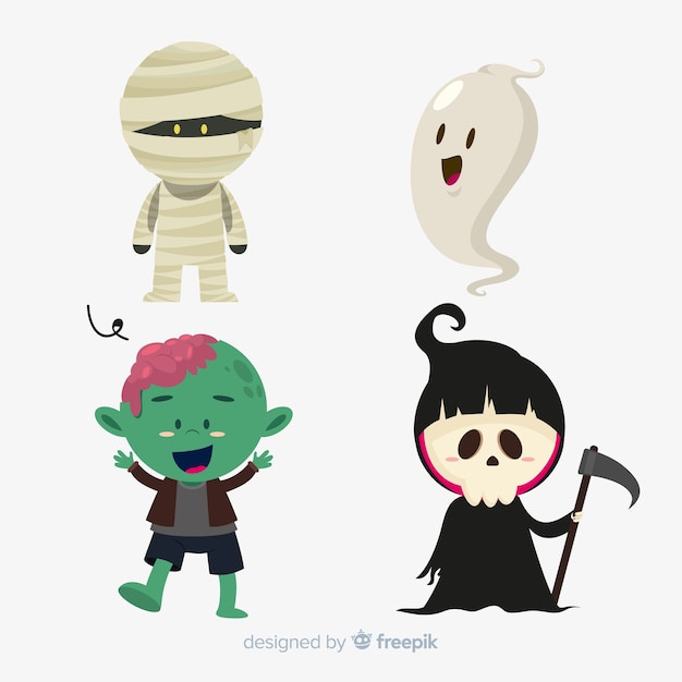 Pack of halloween characters flat design