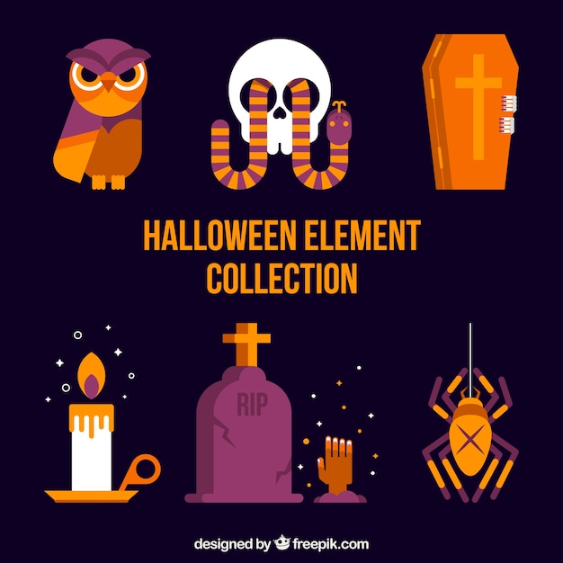 Free Vector pack of halloween elements in flat design