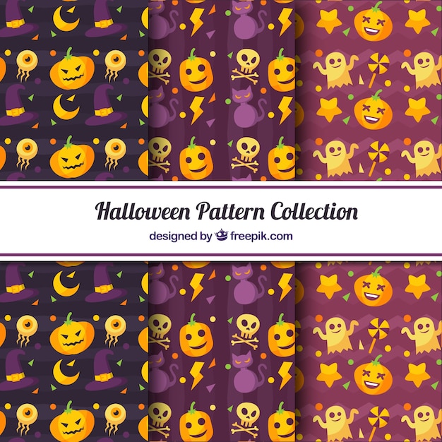 Pack halloween patterns with decorative elements