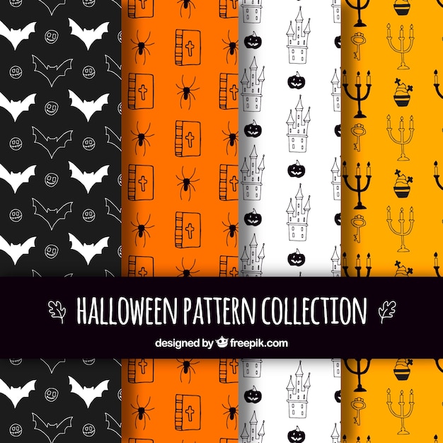 Free Vector pack halloween patterns with hand drawn elements