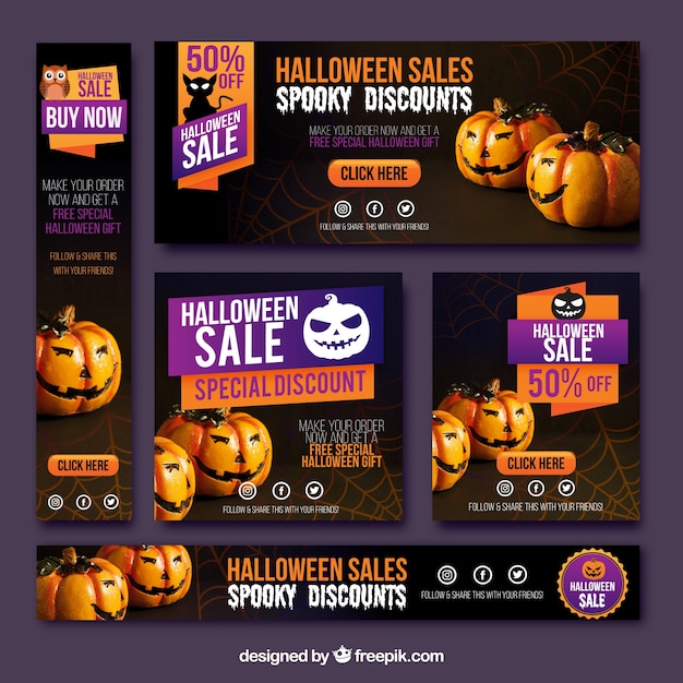 Free vector pack of halloween sale banners