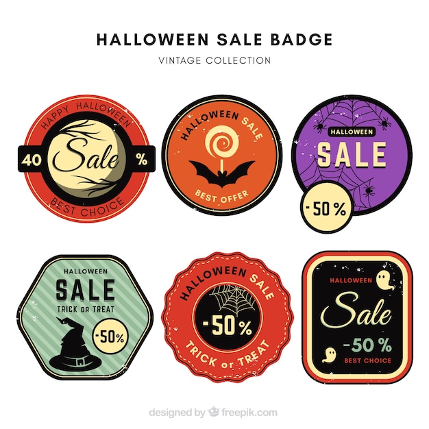 Free Vector pack of halloween stickers in vintage style