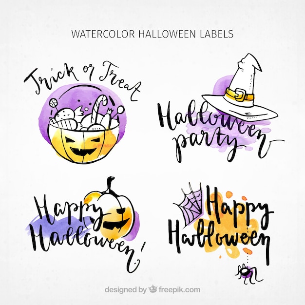 Free vector pack halloween stickers with sketches