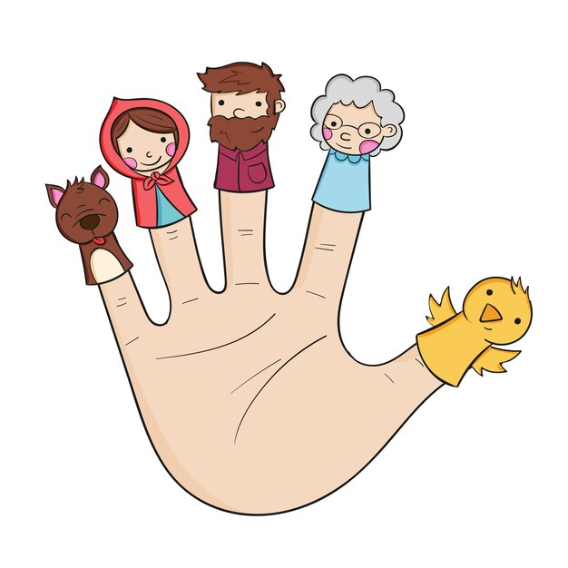 Pack of hand drawn adorable finger puppets