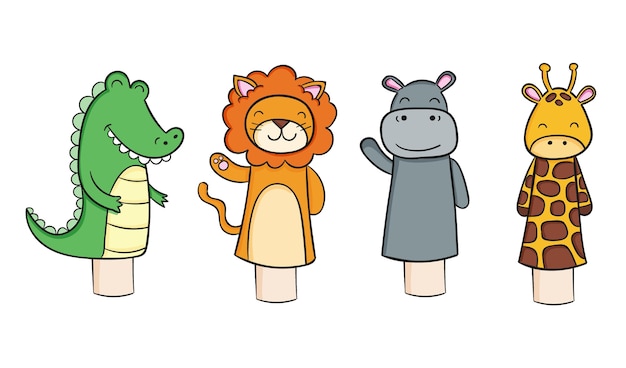 Pack of hand drawn adorable hand puppets