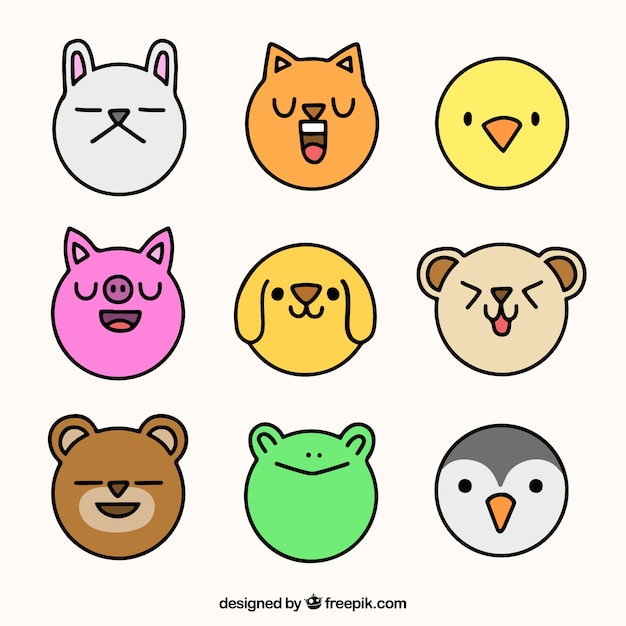 Pack of hand drawn animal faces