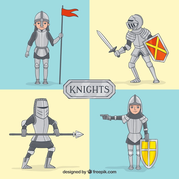 Free Vector pack of hand drawn armor knights 