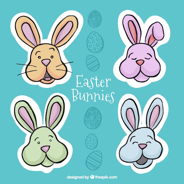 Free Vector pack of hand-drawn bunnies stickers