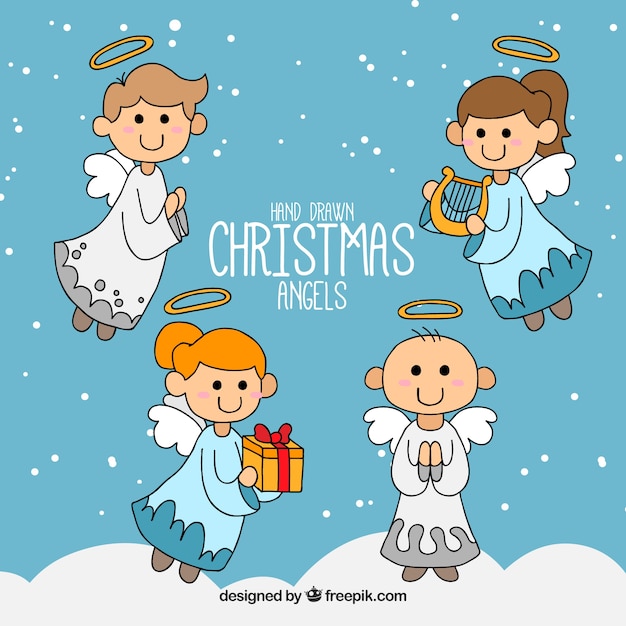 Pack of hand drawn christmas angels