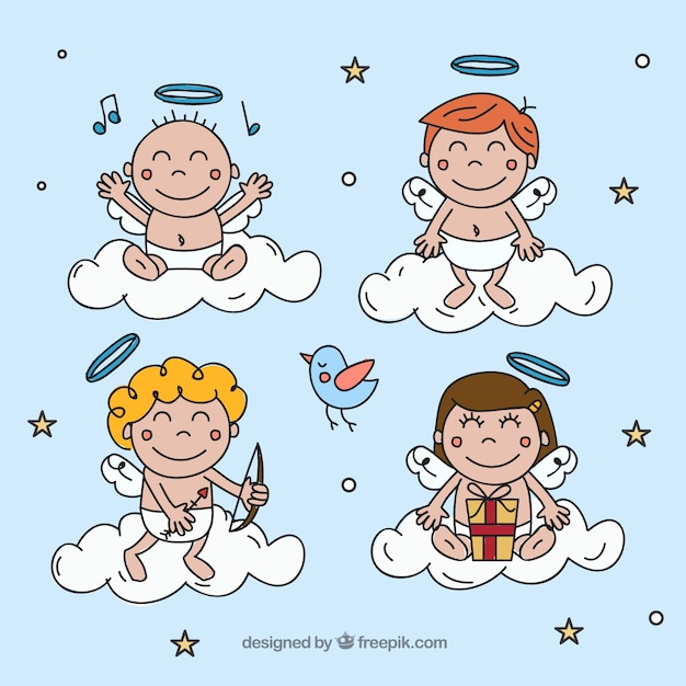 Free vector pack of hand drawn christmas angels