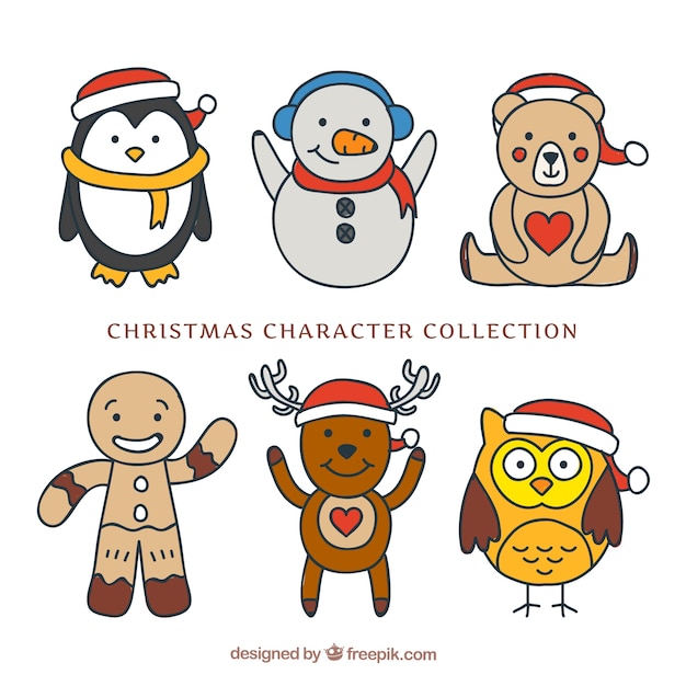 Pack of hand drawn christmas characters