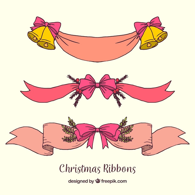 Free vector pack of hand drawn christmas decorative ribbons