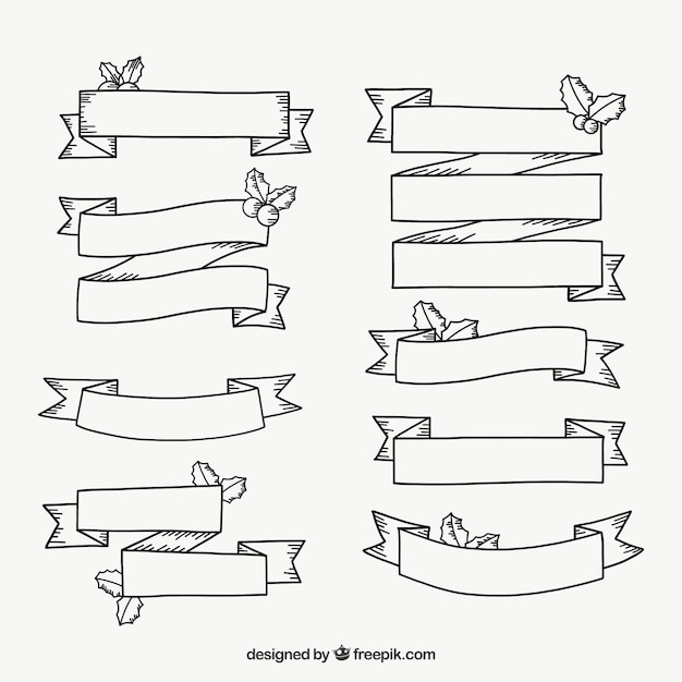 Free vector pack of hand-drawn christmas ribbons