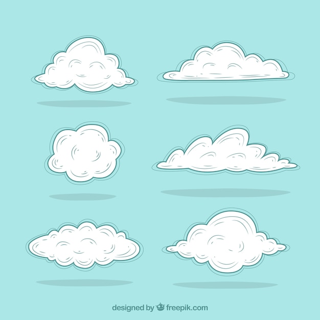 Free Vector pack of hand drawn clouds of different shapes 