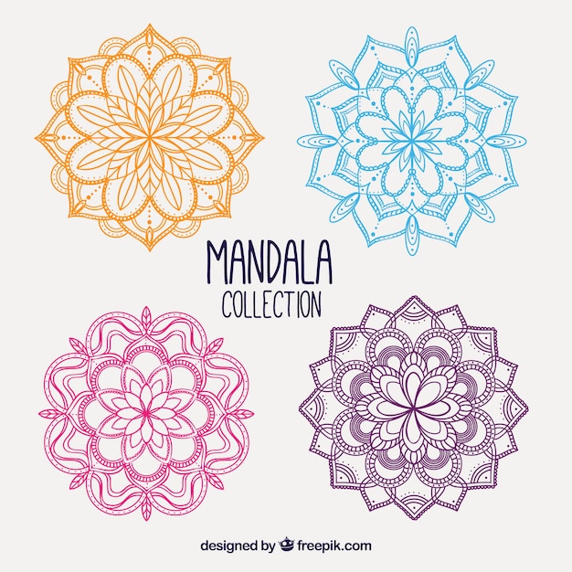 Pack of hand drawn colored mandalas 