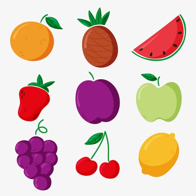 Pack of hand drawn delicious fruits