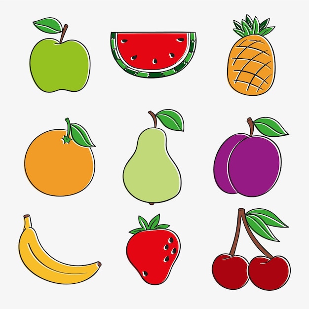 Pack of hand drawn delicious fruits