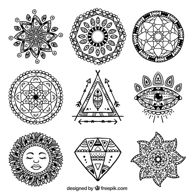 Pack of hand drawn ethnic ornaments