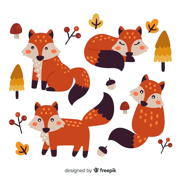 Pack of hand drawn foxes