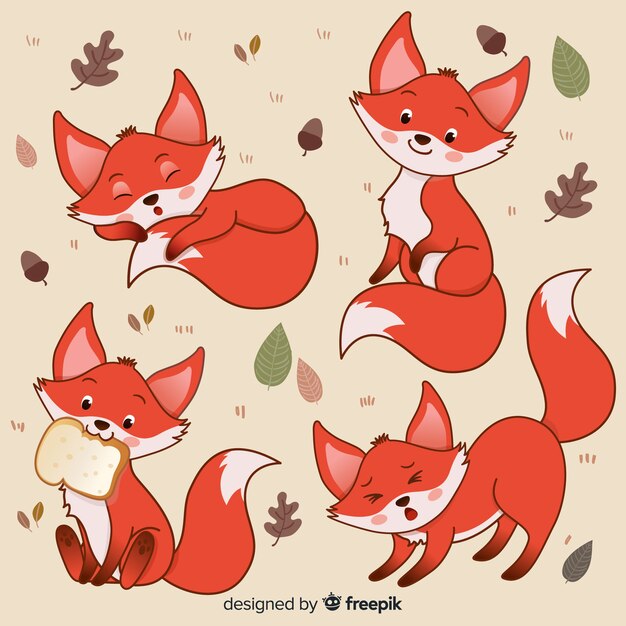 Pack of hand drawn foxes