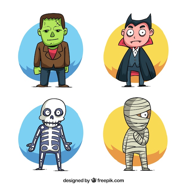 Pack of hand drawn halloween characters 