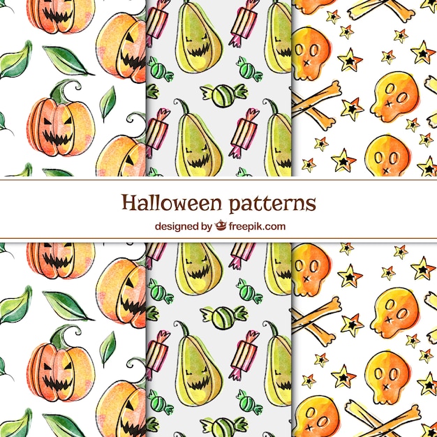 Free vector pack of hand drawn halloween patterns