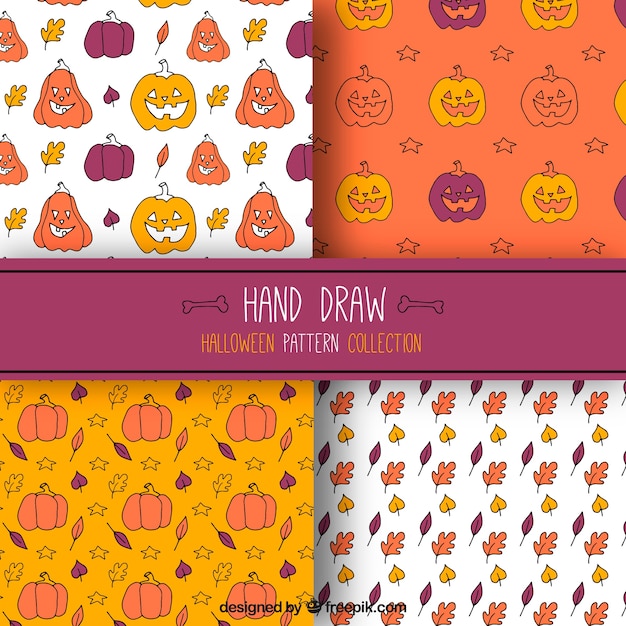 Free Vector pack of hand drawn halloween patterns